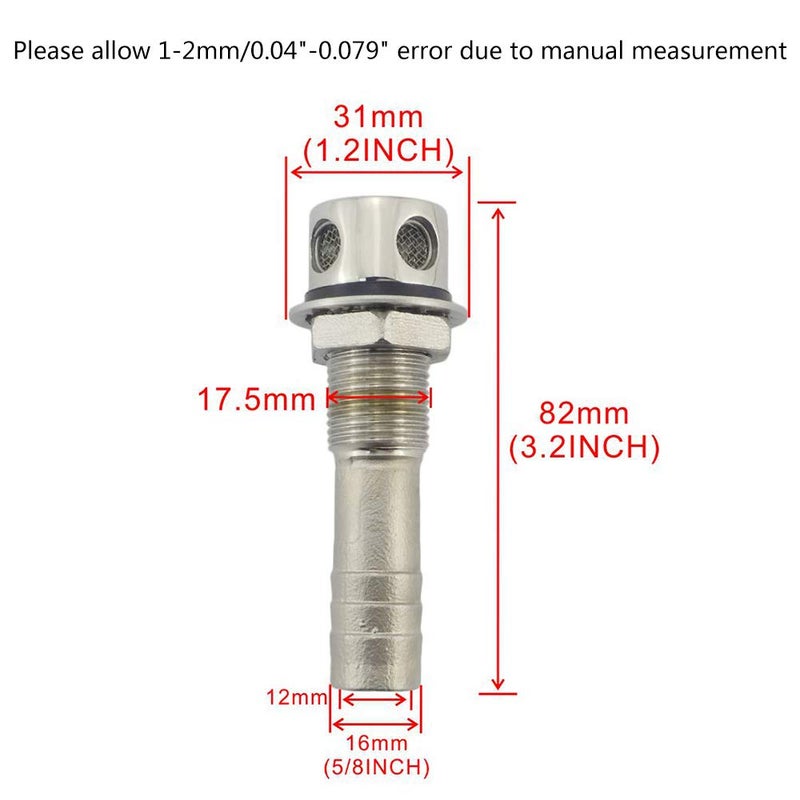 keehui 316 Stainless Steel Marine Grade Fuel Gas Tank Vent with Mounting Gasket Hardware Fitting for 5/8inch Hose - Image 2